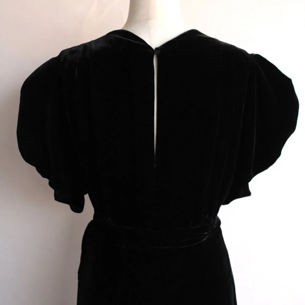 Vintage 1930s Dress, Kiviette Black Silk Velvet Rare Full Length Gown, Couture - Picture 9 of 13